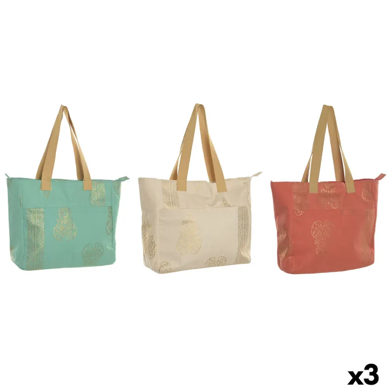 Sieviešu Rokassoma Home ESPRIT Zaļš Bēšs Bronza Korāļi 55 x 14 x 35 cm (3 gb.)
